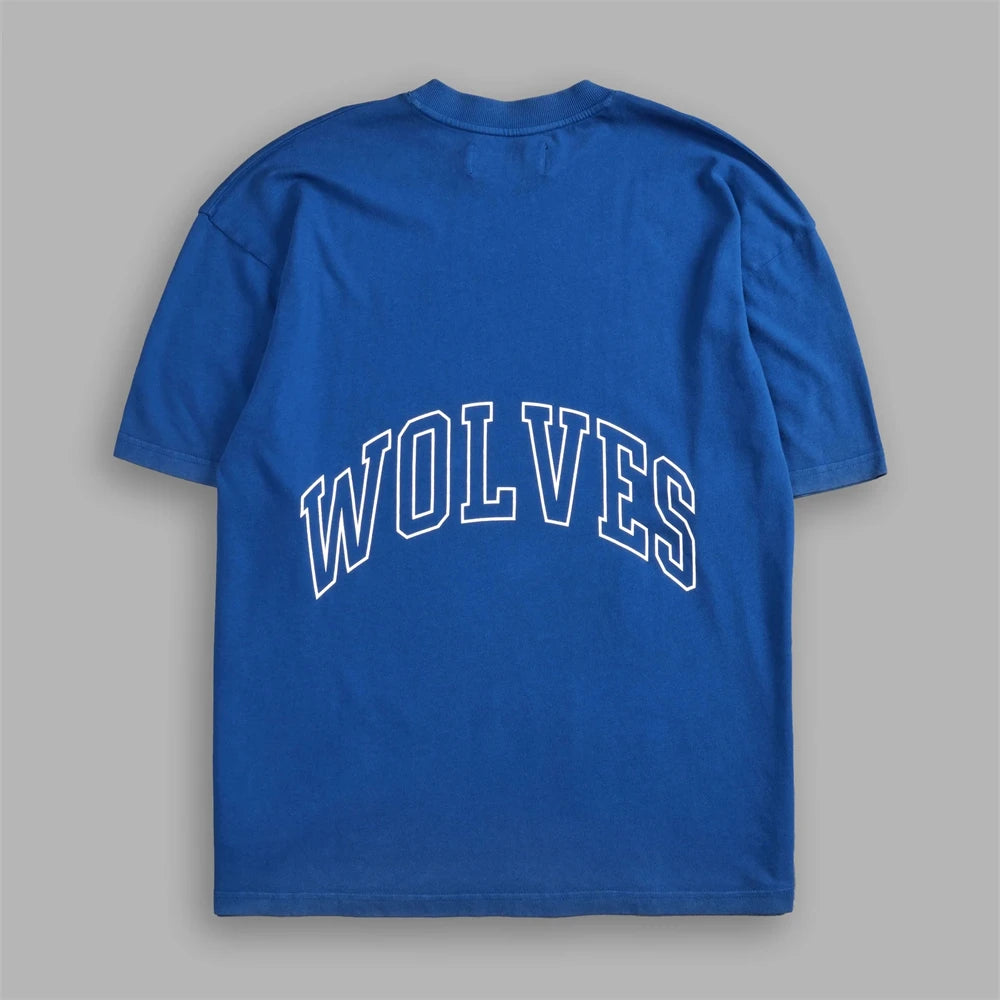 WOLVES co-branded GYM Hip Hop Streetwear Men T-shirts Print T Shirt For Men Summer 100% Cotton Tees O-Neck Short Sleeve Tops