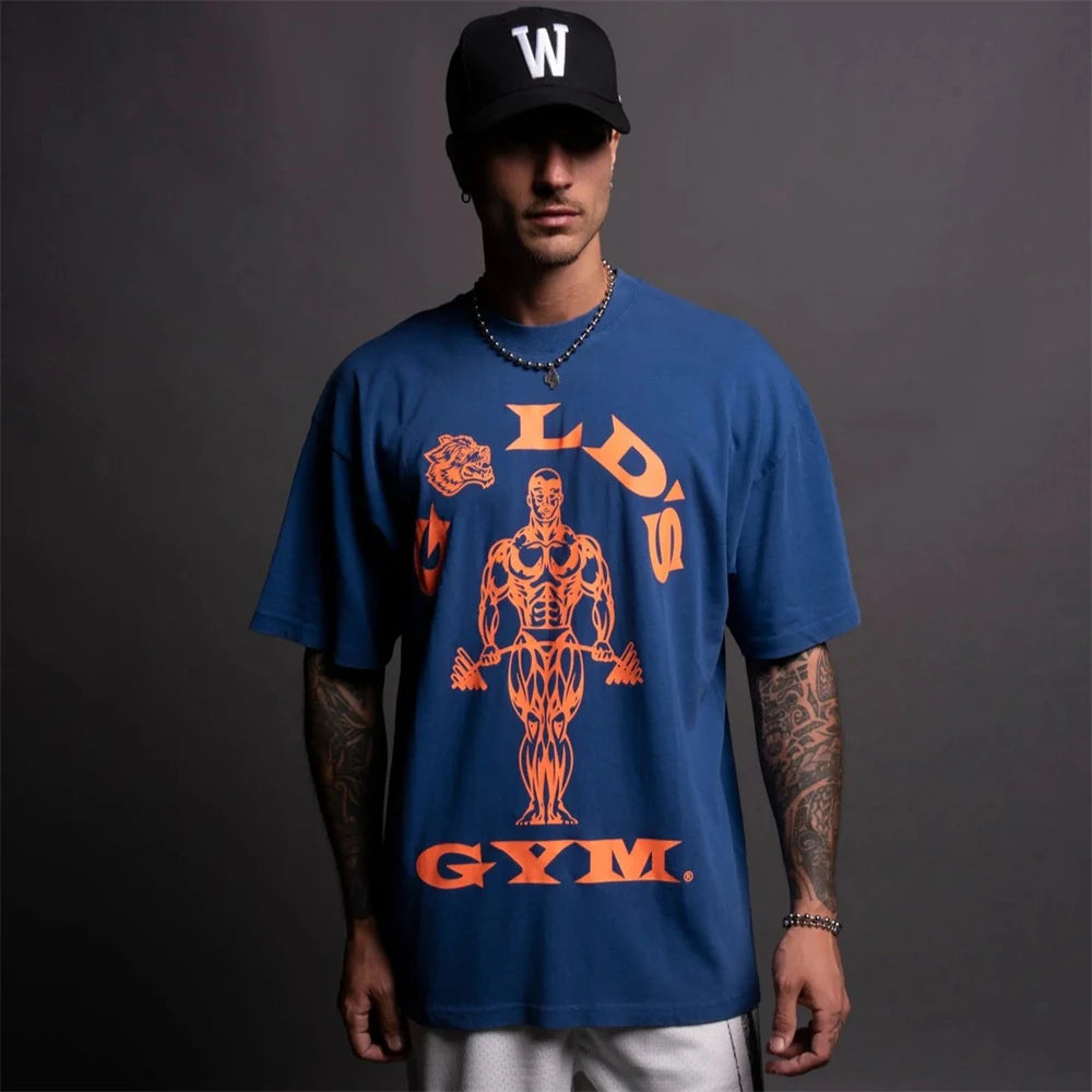 WOLVES co-branded GYM Hip Hop Streetwear Men T-shirts Print T Shirt For Men Summer 100% Cotton Tees O-Neck Short Sleeve Tops